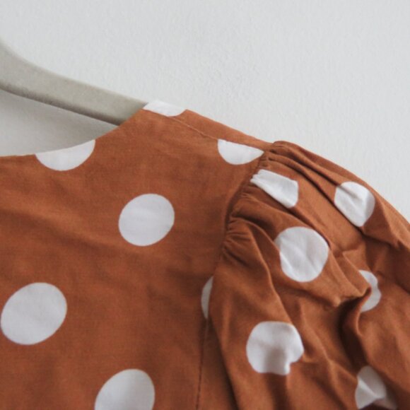 FOR LOVE & LEMONS Isabella Cropped Blouse in Mustard Polka Dot - Size XS - Picture 11 of 16